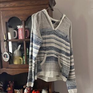 Lira blue and white sweater w hood worn maybe twice looks new smoke free home